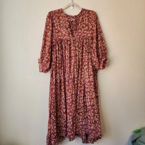 Daughters of India Women Kyra Midi Dress XL Floral Print Baloon Sleeve Bohemian - Picture 1 of 15